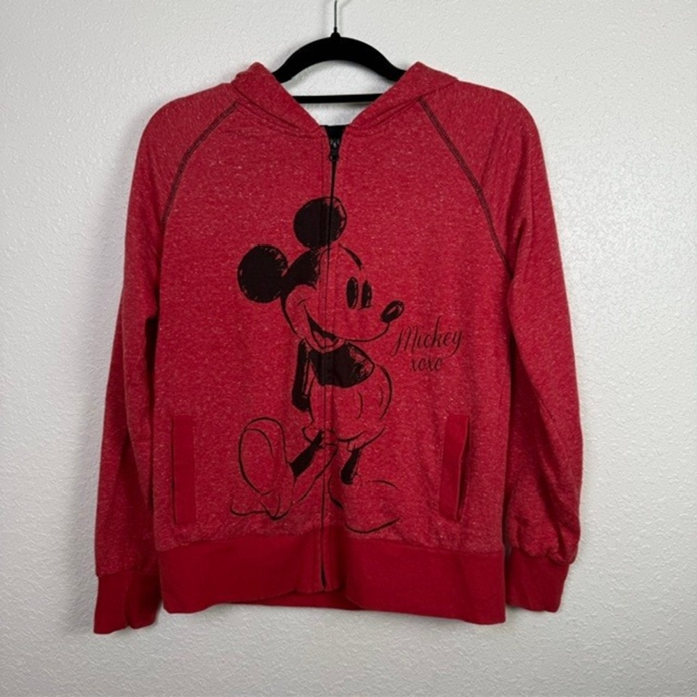 Disney Store Mickey Mouse Sketch Full Zip Hoodie Graphic Red Small